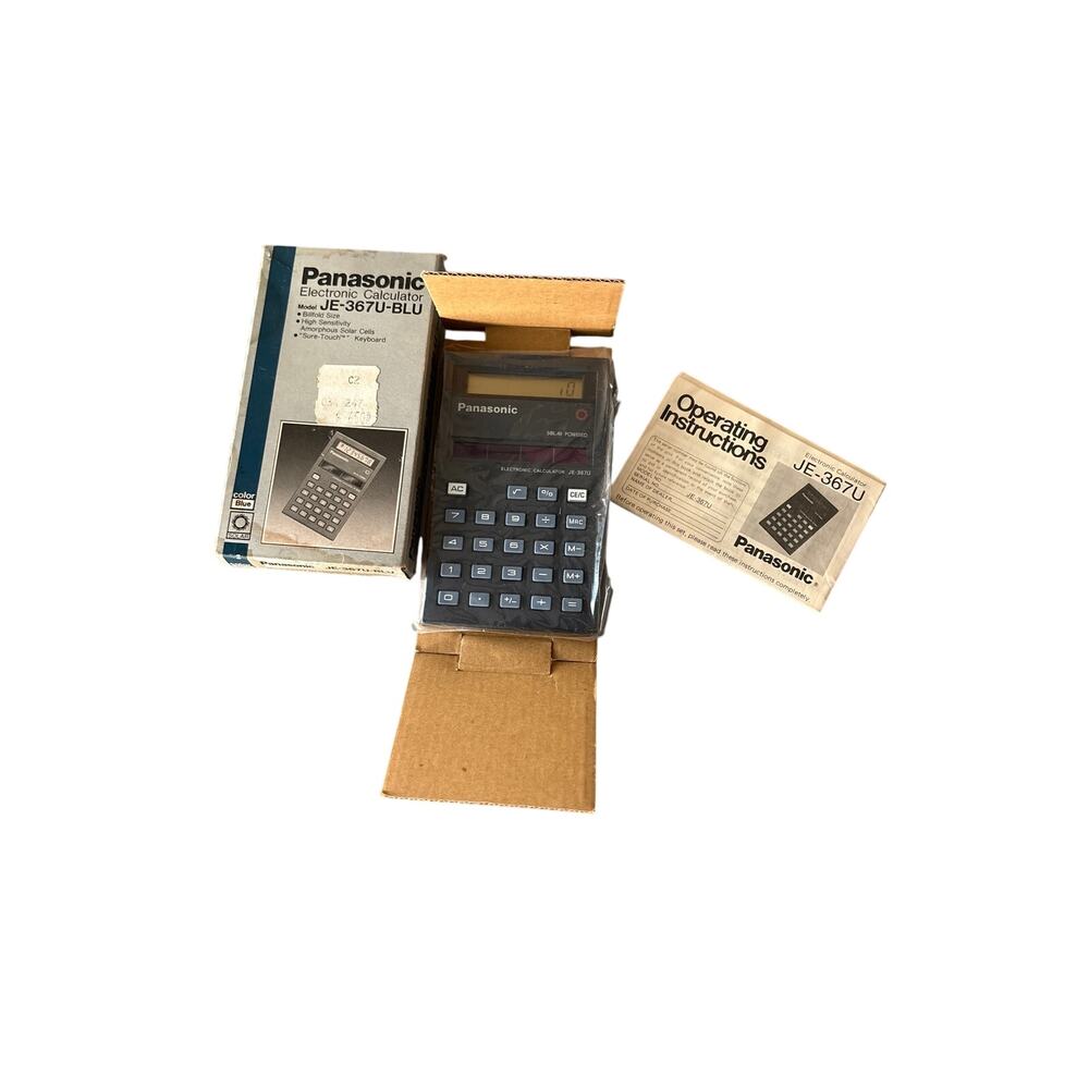 Panasonic JE-367U-BLU Solar Electronic Calculator NOS w/ Box Manual Tested Works